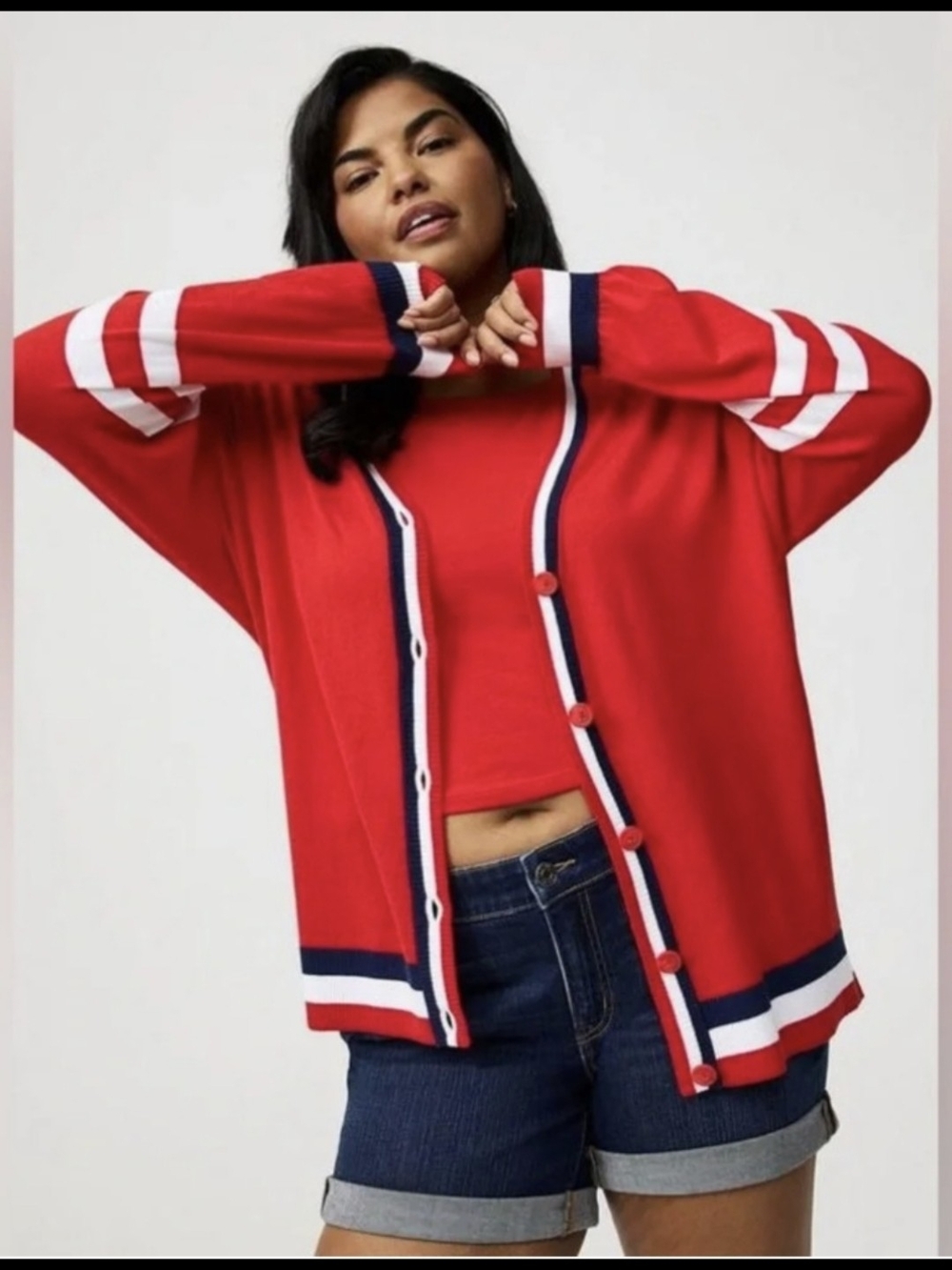 Torrid Torrid Red Varsity Striped Button-Up Cardigan Sweater, Size 3x GUC